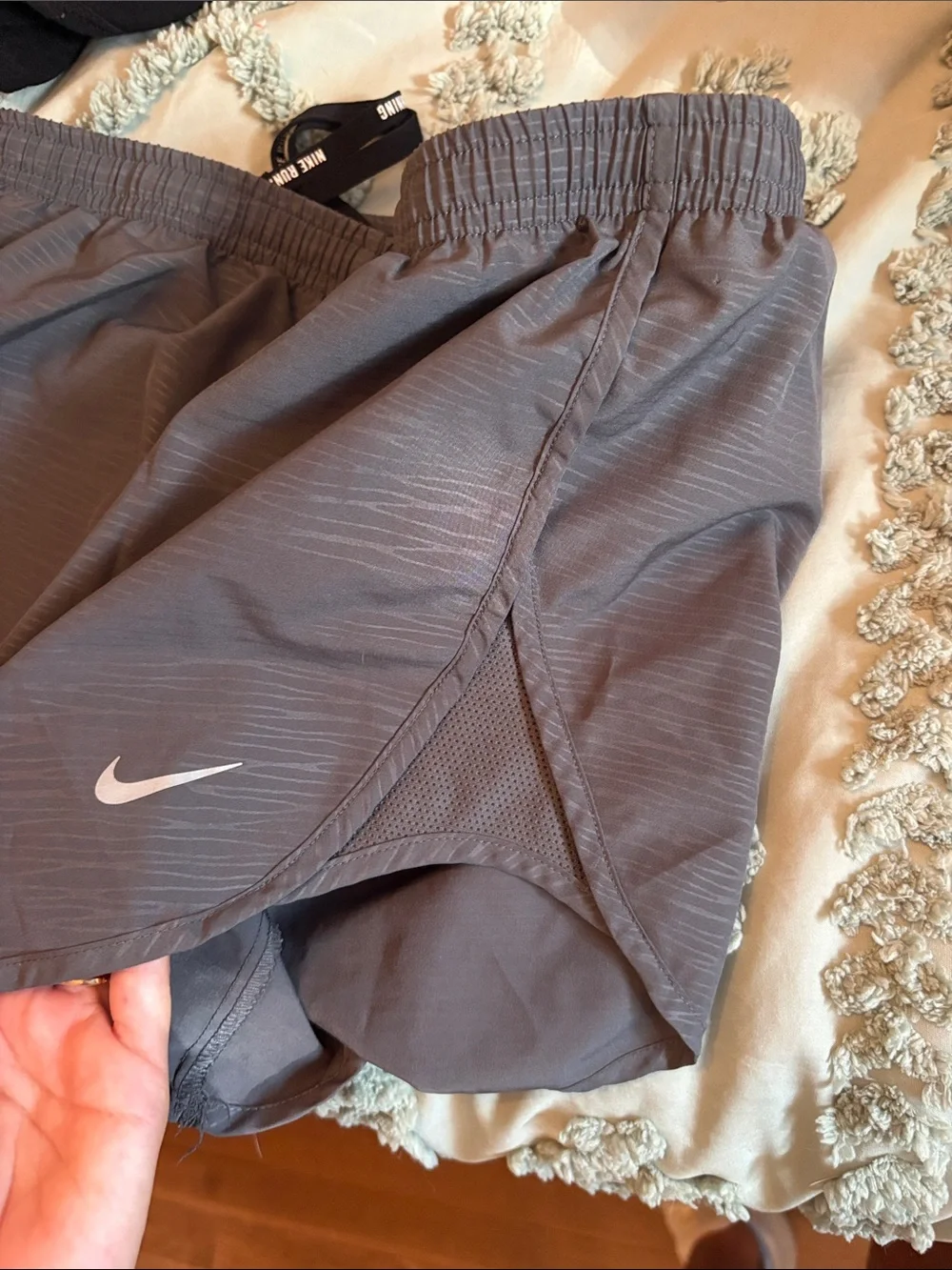 Nike Gray Athletic Shorts with Light Pink Swoosh